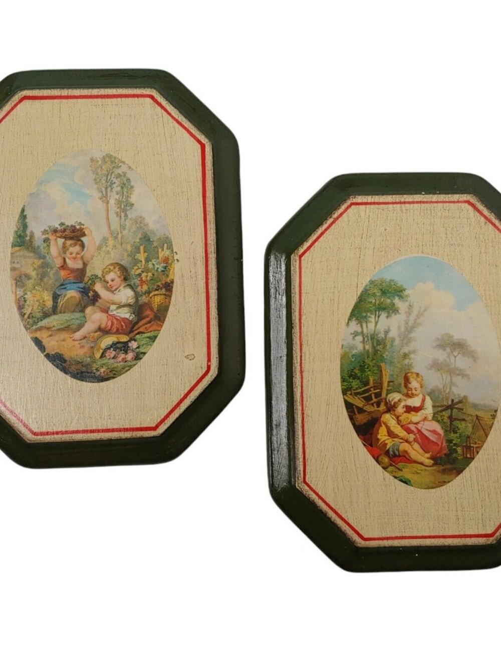 Vintage Florentine Wooden Wall Decor Picture Plaques Children Playing Italy 6.75